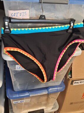 NEW ! Popvil Bikini One Pieces Bottom High Waist Multicolor Edge On Black Sz L